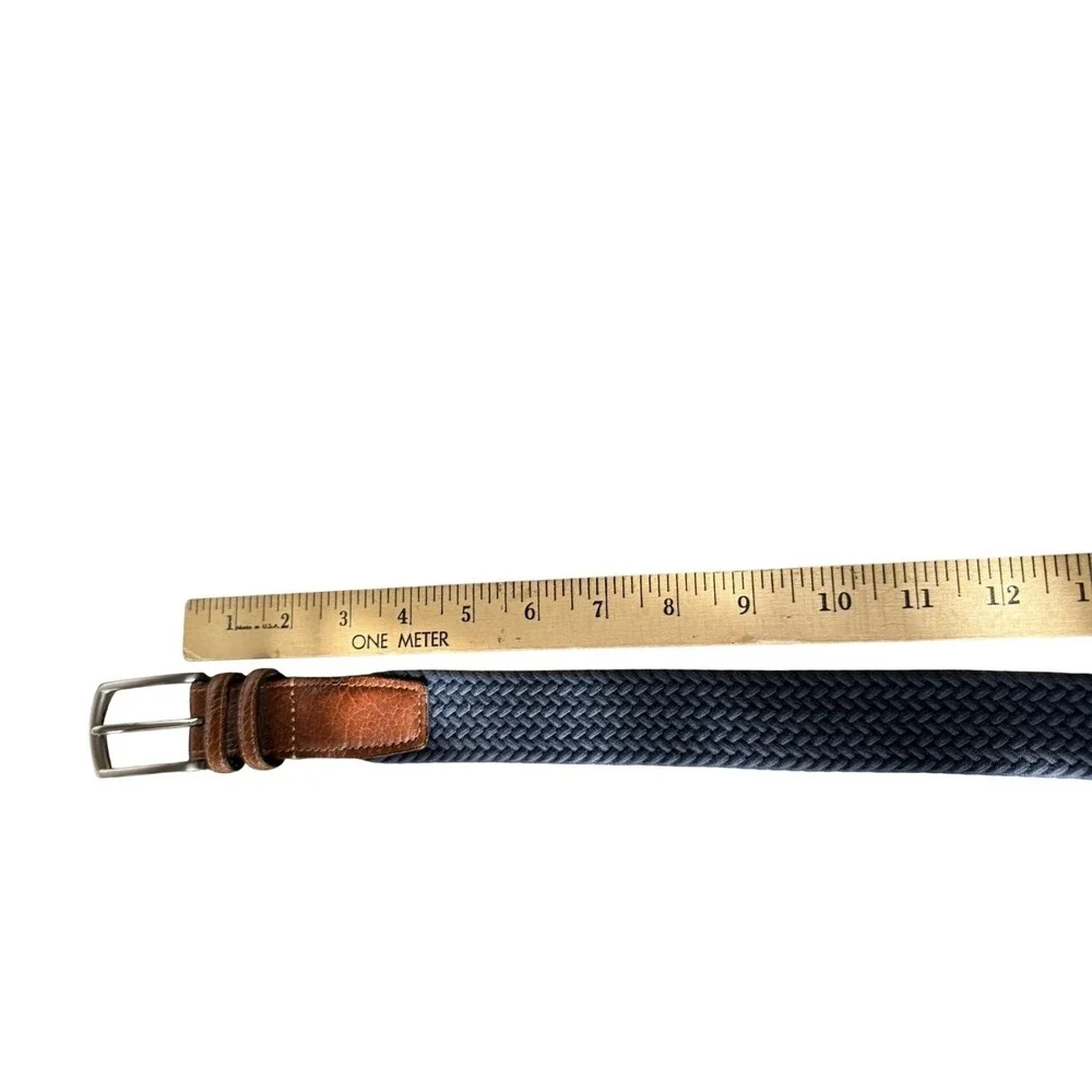 Torino USA Brown Heavy Full Grain Leather Blue Paracord Stretch Woven Belt‎ 38